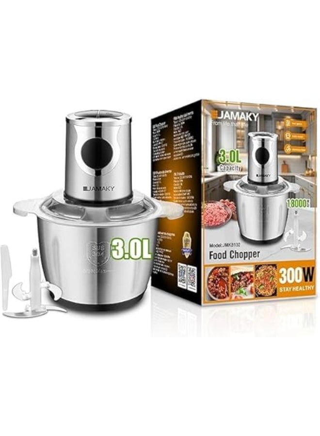 JAMAKY Food Chopper, 3.0L Capacity, 300W, 18000RPM, 420 Stainless Steel 4-Leaf Blades, 4 Gears & 4 Speeds, Model JMK8102 - Image 1